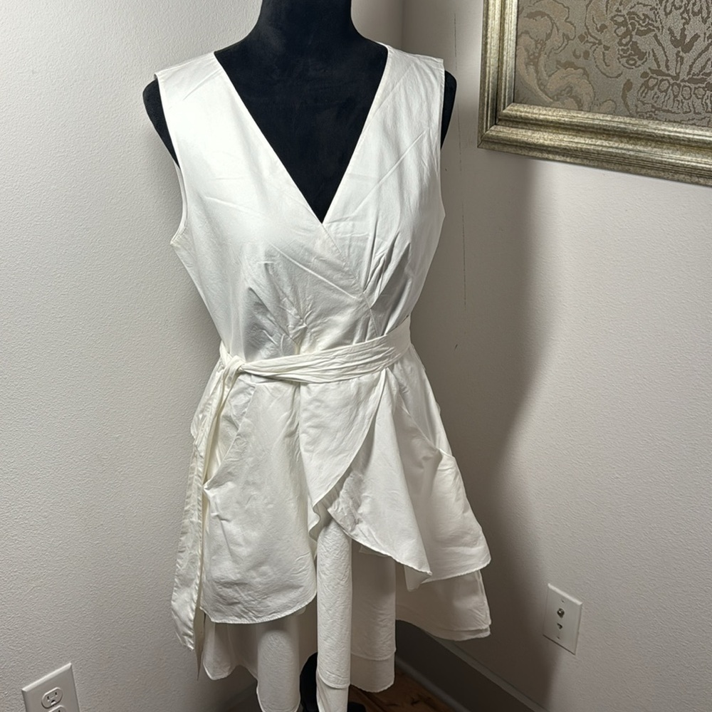 DKNYC white‎ layered fit & flare cotton sleeveless dress SZ M
